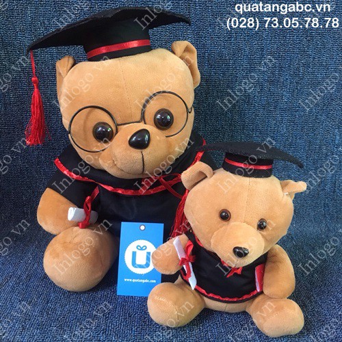 In cặp gấu bông tốt nghiệp